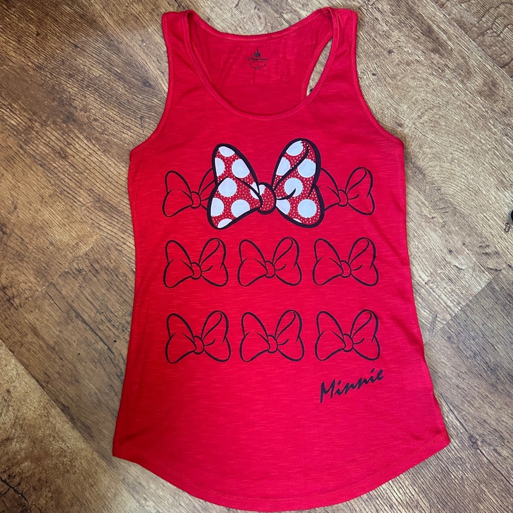 35. Disney Parks Minnie Mouse Red Bow Graphic Racerback Tank Top Rhinestone Med